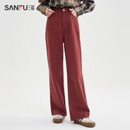 三福（SANFU）牛仔褲2025年新款女春季復(fù)古寬松窄版直筒闊腿長(zhǎng)褲女裝 大紅 25