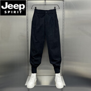 JEEP SPIRIT燈芯絨休閑褲男士2025秋季新款寬松條絨痞帥拉鏈?zhǔn)_褲冬款加絨褲 黑色 M 體重  110-130斤