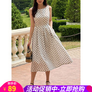 歐貝汐夏季優(yōu)雅氣質(zhì)Chic無(wú)袖背心連衣裙提花圓點(diǎn)韓版中長(zhǎng)裙子 白色 均碼
