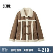 森馬（Semir）外套女牛角扣翻領(lǐng)寬松文藝2024冬季仿麂皮仿兔毛夾克109724108011
