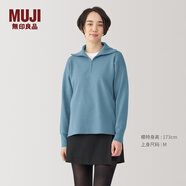 無印良品（MUJI）女式水洗米蘭諾羅紋針織半拉鏈毛衣長(zhǎng)袖女款女裝針織衫冬季條紋 薩克森藍(lán) XL (165/92A)