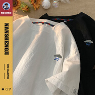 楠笙記刺繡圓領(lǐng)短袖t圖案男大中學(xué)生休閑夏季創(chuàng)意閃電寬松白色大碼潮牌t 雨點(diǎn) 白色 XL