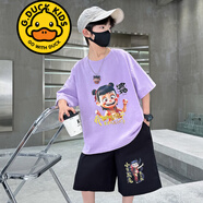 G.DUCKKIDS品牌童裝兒童裝男童夏裝套裝中大童男孩夏季韓版洋帥氣短袖潮衣服 BBL2507哪吒 紫色 150 建議身高140CM左右