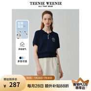 Teenie Weenie小熊女裝簡約時(shí)尚夏季短袖翻領(lǐng)針織衫Polo衫薄款白色 藏青色 155/XS