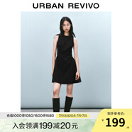 UR2025春季新款女摩登氣質(zhì)褶皺收腰顯瘦無袖連衣裙UYY750030 黑色 S