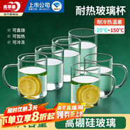 青蘋果耐熱玻璃杯6只裝 高硼硅玻璃可加熱圍爐煮茶帶把水杯泡茶杯牛奶杯