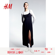 H&M女裝背心吊帶連衣裙夏季透氣修身度假A字抽繩中長(cháng)連身裙1224678 黑色 170/104