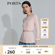 PORTS寶姿 商場同款新品女裝微喇袖透視針織衫SL8K409HZE011 漣漪粉 L