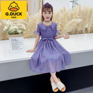 G.DUCKKIDS女童連衣裙兒童沙灘裙子長裙公主紗裙雪紡夏裝2023新款中大童女孩 波點(diǎn)藍(lán)色 160
