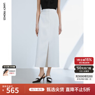 朗姿法式高腰直筒設計感西裝半身長(cháng)裙女夏季新款氣質(zhì)半身裙 白色 M