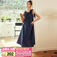 Olrain歐芮兒棕色無袖連衣裙女夏季新款寬松度假風(fēng)掛脖裙子沙灘裙 普魯士藍 S