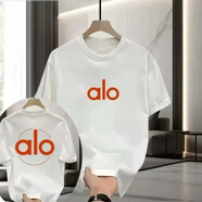 ALO夏季短袖T恤男款印花外穿上衣百搭簡(jiǎn)約休閑顯瘦體恤 [象牙白]SLN15短袖T/前后標(biāo) S [建議75-85斤]