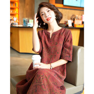 迪芬.璐嘉正宗香云紗桑蠶絲連衣裙女2025年夏季新款杭州絲綢真絲媽媽裙子女 紅色 2XL 適合120-130斤左右