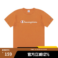 Champion夏季經(jīng)典款印花草寫LOGO圓領(lǐng)休閑運(yùn)動(dòng)T恤無性別冠軍短袖男女情侶 橘色 M