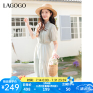 lagogo木耳邊V領(lǐng)收腰連衣裙女拉谷谷2025年春夏新款柔軟醋酸裙子 綠色 L