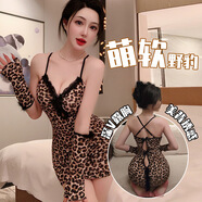 娮小巖性感情趣誘惑純欲深V豹紋包臀裙制服套裝免脫吊帶睡衣約會(huì )戰袍 豹紋+開(kāi)檔黑絲 均碼 (80-130斤)