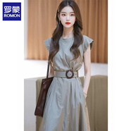 羅蒙（ROMON）冷淡系獨(dú)特別致灰色收腰連衣裙女2025新款女裝夏季輕奢高級(jí)感裙子 圖片色 M 96-110