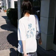MLB官方 潮流洋基隊(duì)印花T恤后背大logo圓領(lǐng)純色短袖女上衣3ATSB0753 紐約洋基隊(duì)/米白色/建議拍小一碼 L 175/96A