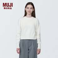 無(wú)印良品（MUJI）女式 棱紋編織 圓領(lǐng)短款針織衫 長(cháng)袖女款 女裝 薄款毛衣 米白色 M (160/84A)