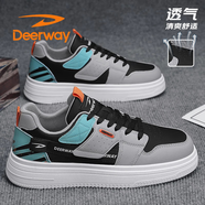 德爾惠（DEERWAY）男鞋子男2025夏季板鞋男士百搭透氣休閑運(yùn)動(dòng)鞋 灰黑蘭 42