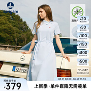 Navigare意大利小帆船短袖連衣裙女士夏季棉質(zhì)斜領(lǐng)裙子時(shí)尚顯瘦半袖a字裙 冰水藍 M 碼