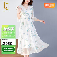 OLJ高檔品牌真絲連衣裙女2025年夏季新款時尚荷葉袖中長桑蠶絲裙子 白色 M 建議80斤-105斤