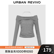 UR2025秋季新款女裝休閑格雷系掛脖褶皺長(zhǎng)袖T恤UWJ450173 冷灰 L
