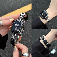 炫戴（XUANDAI） 適用iwatchs10表帶蝴蝶扣s9/s8/s7蘋(píng)果手表s11金屬6拼接5真皮4表帶applewatch1代SE手表帶 滑梯閃鉆金屬表帶-黑色銀扣 42mm適用Apple Wa