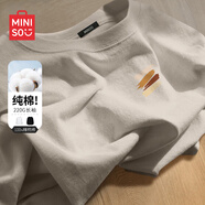 名創(chuàng)優(yōu)品（MINISO）咖啡色t恤男美式潮流短袖2025新款夏季重磅男士純棉長袖涂鴉體恤 【220G重磅長袖】海鷗灰(筆刷秋色胸標(biāo)) M /170(體重100-120斤)
