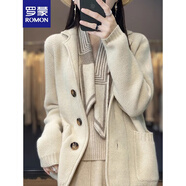 羅蒙（ROMON）毛衣開衫外套女西裝領(lǐng)純色顯瘦寬松2025秋冬新款休閑長(zhǎng)袖針織衫潮 原絨米 均碼 -95-130斤