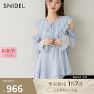 SNIDEL2025春夏新品甜美荷葉邊露肩收腰系帶印花連衣裙SWFO251069 藍(lán)色 S （0）