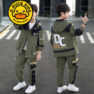 G.DUCKKIDS品牌童裝男童秋裝套裝春秋款兒童外套5-14歲男孩秋季兩件套中大童 2021款套裝 軍綠色 常規(guī) 160