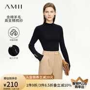 AMII2025秋新款極簡百搭純色通勤風(fēng)半高領(lǐng)開衩袖口修身套頭毛衣女 黑色 165/88A/L