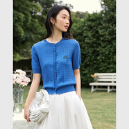 梵希蔓法式優(yōu)雅圓領絞花短袖T恤女夏季新款設計感開衫針織衫 克萊因藍XL