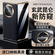 驕匠適用華為matex6手機殼華為x5手機殼保護套x6典藏版X5折疊屏手機真皮支架智能視窗全包防摔男款 【羽紗黑-防窺版】頭層牛皮|中軸全包|殼膜一體 華為MateX6/X6典藏版通用