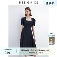 迪賽尼斯2024年夏季新款高級感通勤風(fēng)黑色長裙顯瘦高腰短袖連衣裙 黑色 M