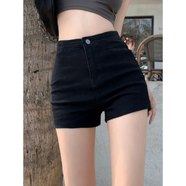 妙戀多黑色短褲夏季女高腰牛仔短褲顯瘦超短褲女生短褲顯腿長辣妹短褲 黑色【高腰】牛仔短褲 S 【建議85-95斤】