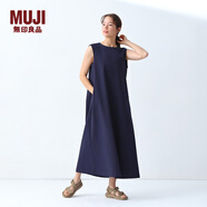 無(wú)印良品（MUJI）女式易干彈力泡泡紗無(wú)袖連衣裙女裝裙子長(zhǎng)裙25年夏季連身裙 藏青色 L （165/88A）