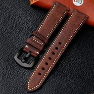 之宋手工頭層牛皮表帶182022MM適配精工力洛克海鷗水鬼萬(wàn)國真皮男裝 棕色黑扣 18mm