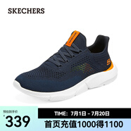 斯凱奇（Skechers）夏季男鞋新款輕便一腳蹬透氣網(wǎng)面休閑運(yùn)動(dòng)跑步鞋百搭慢跑鞋 海軍藍(lán)色/橘色/210281-NVOR 45