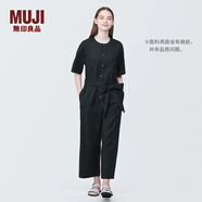 無(wú)印良品（MUJI）女式  麻混 彈力 連體褲 褲子女款 連體衣 女裝 漢麻 BC2J9C4S 黑色 L (165/88A)