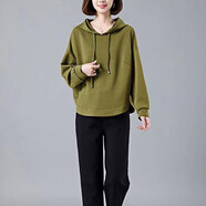 Giordano春季套裝女裝新款媽媽貴夫人品牌女裝休閑時尚連帽衛(wèi)衣兩件套睡裙 橄欖綠加絨 冬款 L 適合120-140斤左右