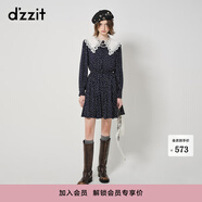 DZZIT地素波點長袖連衣裙春秋新款法式蕾絲娃娃領(lǐng)設(shè)計感小眾 深藍(lán)色 S