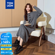 唐獅（TonLion）2024女翻領長袖連衣裙長裙 深灰 S 