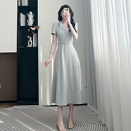 拉夏貝爾（La Chapelle）連衣裙2026初夏穿搭收腰氣質(zhì)感大方得體法式長(cháng)款a字連衣裙 淺藍色 M 100-110斤