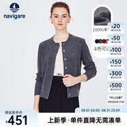 Navigare意大利小帆船純羊毛衫女士秋冬款打底衫內(nèi)搭針織開衫圓領(lǐng)百搭毛衣 素凈灰 L 50