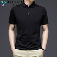 JIARMAY高端桑蠶絲短袖t恤男士polo衫夏季2025新款商務(wù)休閑體恤男款 黑色 M 【100斤-120斤】