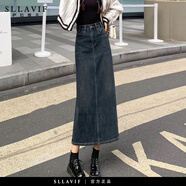 薩拉維夫牛仔半身裙女2024新款秋冬高腰包臀a字中長(zhǎng)裙子開(kāi)叉百搭顯瘦 深藍(lán)色 后開(kāi)叉 2XL 30