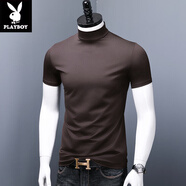 花花公子（PLAYBOY）半高領(lǐng)短袖男t恤絲光棉半袖薄款加絨打底衫修身潮莫代爾中領(lǐng)體恤 咖啡色（夏款） M 95-120斤