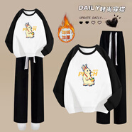 VZVG青少年女裝初中學(xué)生搭配套裝2025新款秋裝少女休閑衛(wèi)衣褲子兩件套 A11-22*黑白色加絨衛(wèi)衣+黑色加絨 S 【建議70-90斤】